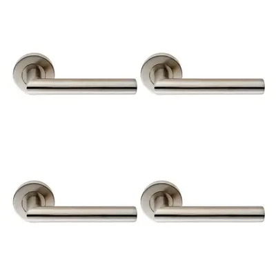 4x PAIR Oval Shaped Mitred Bar Handle on Round Rose Concealed Fix Satin Steel