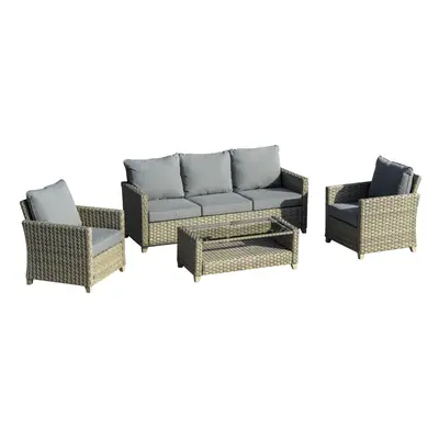 Outsunny PCS Patio PE Rattan Sofa Set, Outdoor Conversation Furniture Set