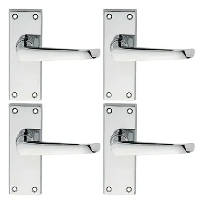 4x PAIR Straight Victorian Handle on Latch Backplate x 42mm Polished Chrome