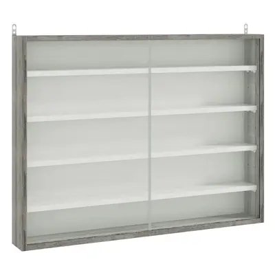 HOMCOM 5-Tier Wall Display Shelf Unit Cabinet w/ Shelves Glass Doors Grey Wood