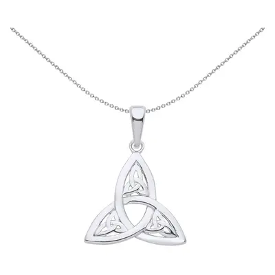 Jewelco London Ladies Rhodium Plated Sterling Silver Triquetra within Trinity Knot Pendant Neckl