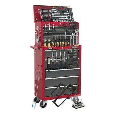 14 Drawer Topchest & Rollcab Bundle with Piece Tool Kit - Red & Grey