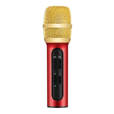 (Red) Professional Karaoke Condenser Microphone Portable with ECHO Sound Card for Mobile Phone B