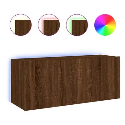 vidaXL TV Wall Cabinet with LED Lights Floating TV Unit TV Cabinet Brown Oak