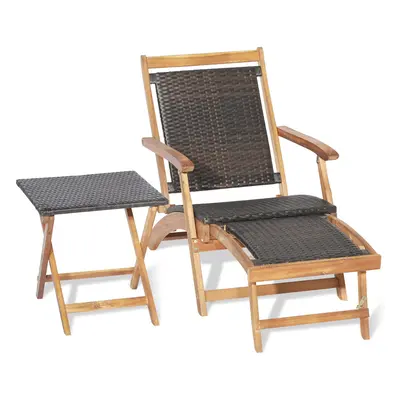 Patio Lounge Chair Table Set Outdoor Acacia Wood Lounge Chair