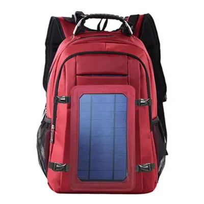 (Red) Solar Power Outdoor Charging Backpack with USB Port Waterproof Breathable