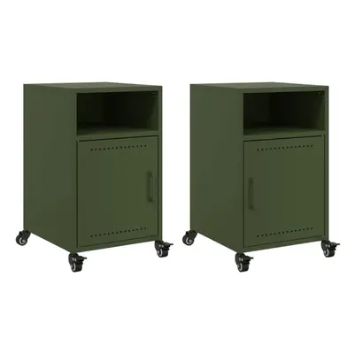 vidaXL Bedside Cabinets Nightstand Bed Side Table pcs Olive Green Steel