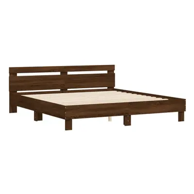 (brown oak, x cm) vidaXL Bed Frame with Headboard Bed Base Mattress Foundation Engineered Wood