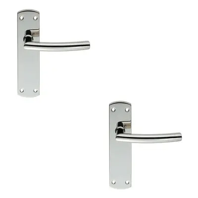 2x Curved Bar Lever Door Handle on Latch Backplate x 44mm Polished Steel