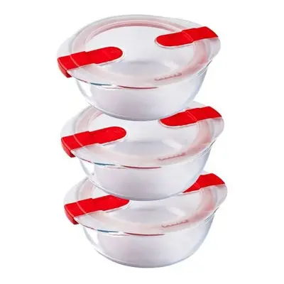 Pyrex Cook and Heat Cook & Heat Set of Round Glass Food Containers 1.1 with Airtight Lid for Mic