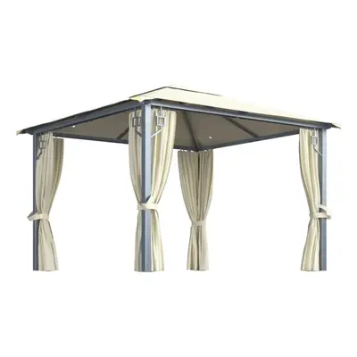 vidaXL Gazebo with Curtain&LED String Lights 300x300 cm Cream Aluminium Tent