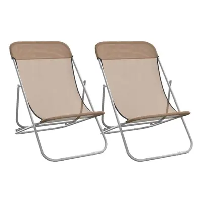 (taupe) vidaXL Folding Beach Chairs Lounger pcs Textilene and Powder-coated Steel