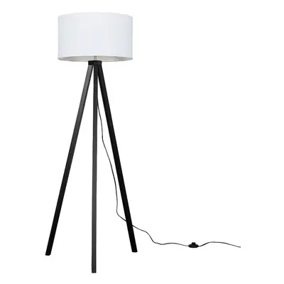 Modern Black Wood Tripod Design Floor Lamp with a White Drum Shade - Complete with a 6w LED GLS 