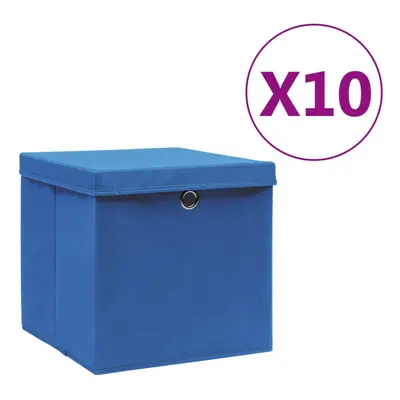 vidaXL 10x Storage Boxes with Covers Blue Organiser Chest Basket Container