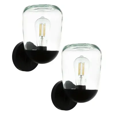 2 PACK IP44 Outdoor Wall Light Black Aluminium & Plastic 1x 60W E27 Lamp