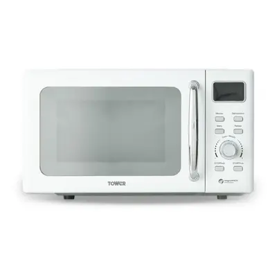 Tower T24041WHT Digital Microwave with Sleek Mirror Door, 800W, 20L, White & Chrome