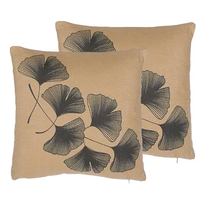 Set of Cushions Leaf Pattern x cm Beige WAKAD