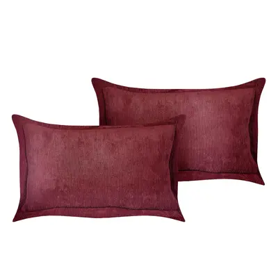 Set of Corduroy Cushions x cm Burgundy ZINNIA