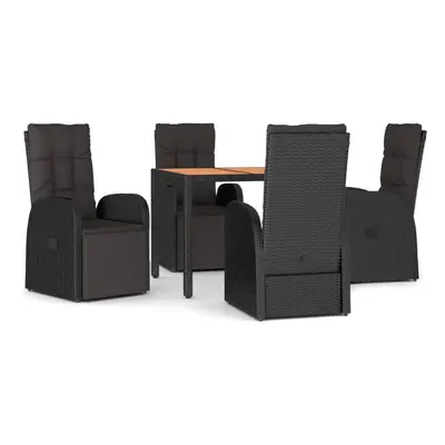 vidaXL Garden Dining Set Piece Black Poly Rattan and Solid Wood Acacia Chair