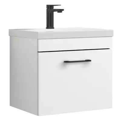 Rio Drawer Wall Hung Vanity Basin Unit - 500mm - Gloss White with Square Black D Handle (Tap Not