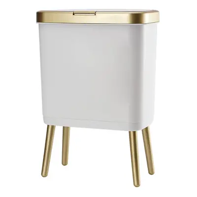 Plastic Garbage Can, Gal Gold Trash Bin with Push Button, Narrow White Waste Basket for Bedroom,