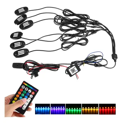 6-in-1 RGB LED Rock Light Fender Underbody Atmosphere Lamp Remote Bluetooth APP