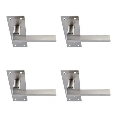 4x PAIR Straight Bar Handle on Slim Lock Backplate x 50mm Satin Nickel