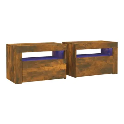 vidaXL 2x Bedside Cabinets with LEDs Smoked Oak LED Side Cabinet End Table