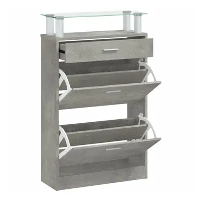 (Concrete grey) vidaXL Shoe Cabinet with a Drawer and a Top Glass Shelf Wood Multi Colours