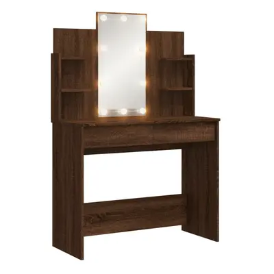 (brown oak) vidaXL Dressing Table Makeup Vanity Desk Cosmetic Table with LED Lights Black