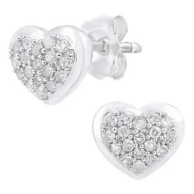 Jewelco London 9ct White Gold Round 14pts Diamond Heart Stud Earrings - PE0AXL5542W