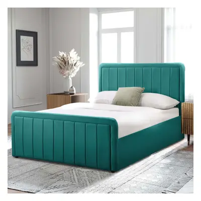 (4ft6 Double, No Mattress) Green Brushed Velvet Ottoman Bedframe In 3ft, 4ft6 or 5ft