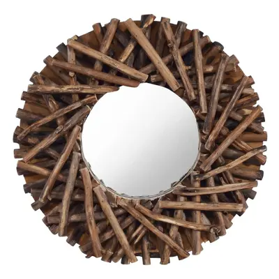 vidaXL Wall Mirror cm Teak Round Wooden Decorative Hanging Mirror Home