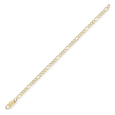 (9.5) Jewelco London 9ct Yellow Gold - Premium Quality 3+1 Figaro Pendant Chain Necklace - 2.1mm