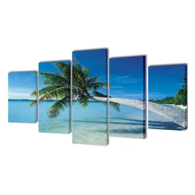 Canvas Wall Print Set Sand Beach with Palm Tree x cm