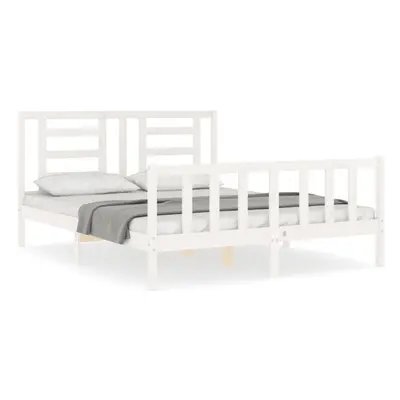 (white, x cm) vidaXL Bed Frame Bed Base Platform Bed with Headboard Grey Single Solid Wood