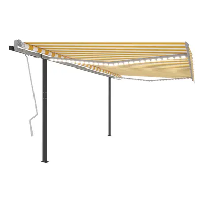 vidaXL Manual Retractable Awning with LED 4x3.5 m Yellow and White Balcony