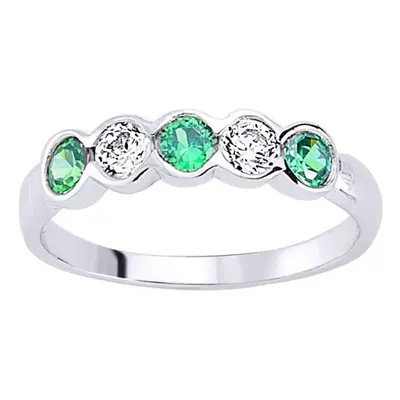 (O) Jewelco London Ladies Sterling Silver Emerald-Green Cubic Zirconia Alternating Bubble Eterni