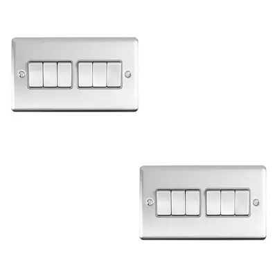 2 PACK Gang Metal Multi Light Switch SATIN STEEL Way 10A Grey Trim