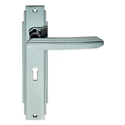 PAIR Line Detailed Handle on Lock Backplate x 45mm Polished Chrome