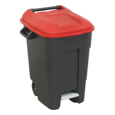 100 Litre Capacity Wheelie Bin with Foot Pedal - Two 200mm Wheels - Red