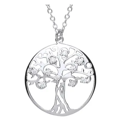 Jewelco London Ladies Sterling Silver Cubic zirconia Tree of Life Charm Necklace inch - GVK196