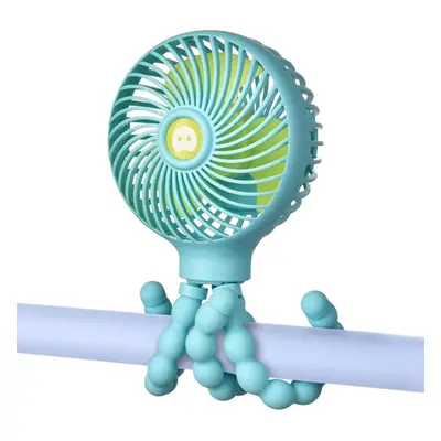 (Blue) Handheld Stroller Mini Fan 2000mAh USB Rechargeable Octopus Shape Portable Personal Fan W