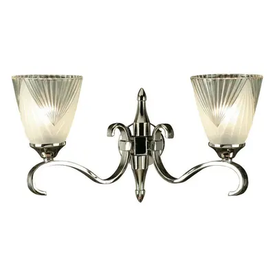 Luxury Traditional Twin Wall Light Bright Nickel Art Deco Glass Shade Dimmable