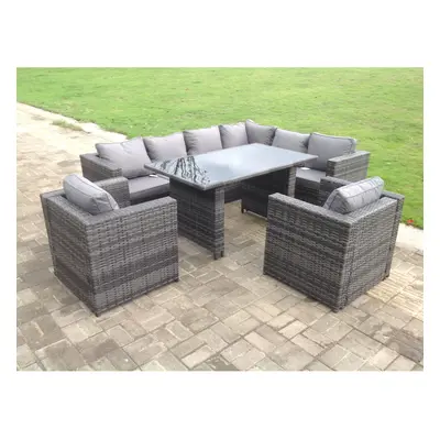 Fimous Outdoor Lounge Rattan Corner Sofa Set Garden Furniture Rectangular Dining Table Chair Dar