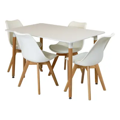 (White) Charles Jacobs Rectangular Dining Table Set Four Dinner Kitchen Chairs White Solid Beech