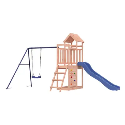 (solid douglas wood) vidaXL Playhouse Climbing Frame with Slide Swing Rockwall Kids Solid Wood P