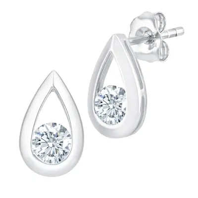 Jewelco London 9ct White Gold Round 1/2ct Diamond Solitaire Stud Earrings - PE0AXL1806W