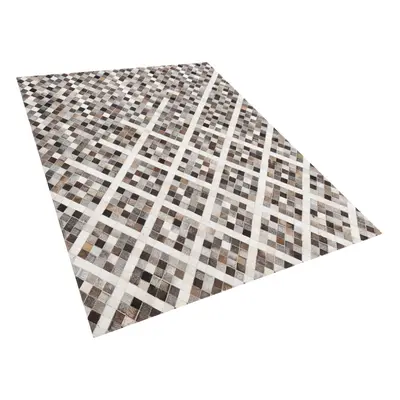 Leather Area Rug x cm Grey and Brown AKDERE