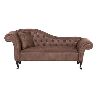 Left Hand Chaise Lounge Faux Suede Brown LATTES